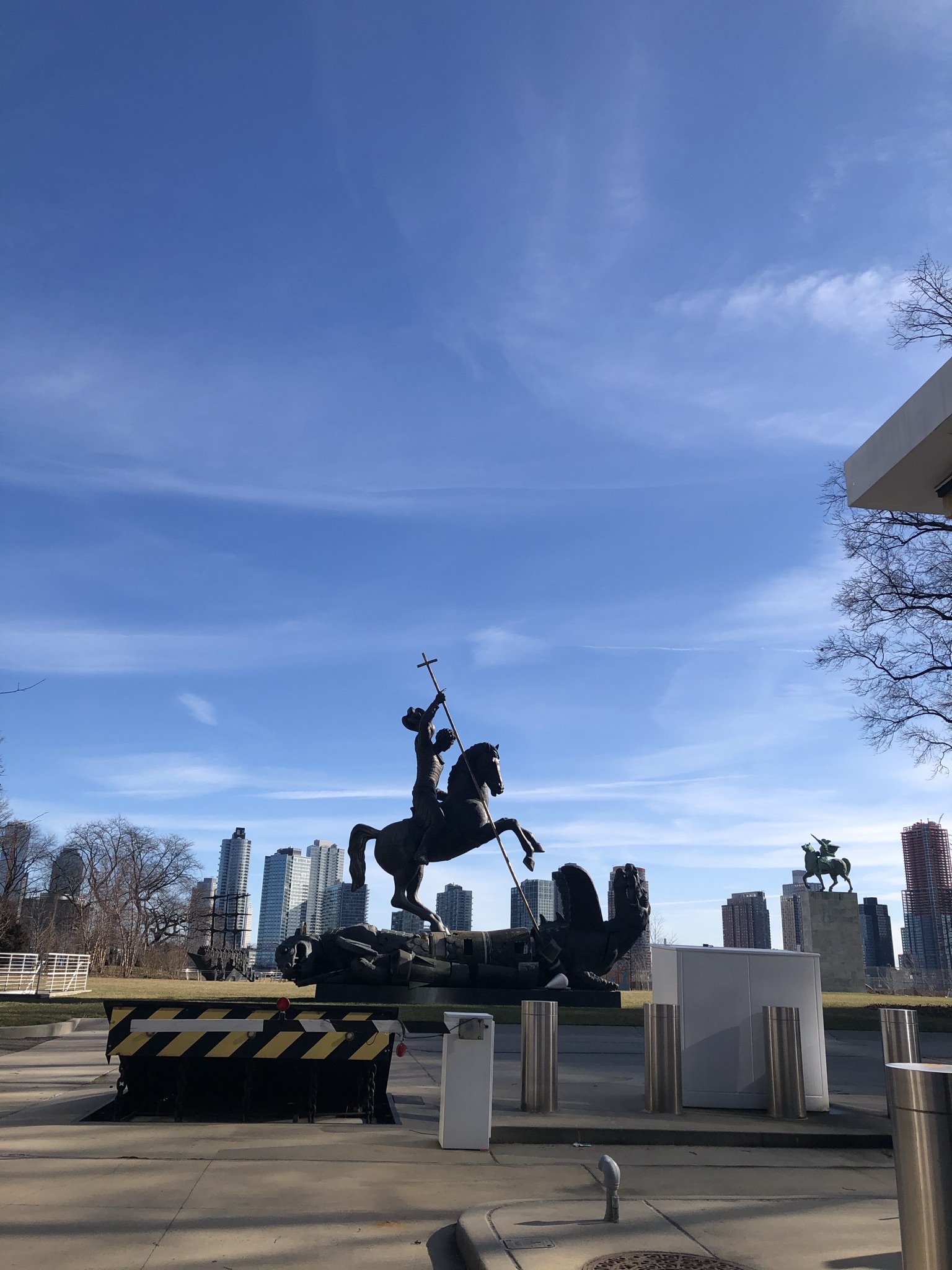 statue of man on horse in UN yard
